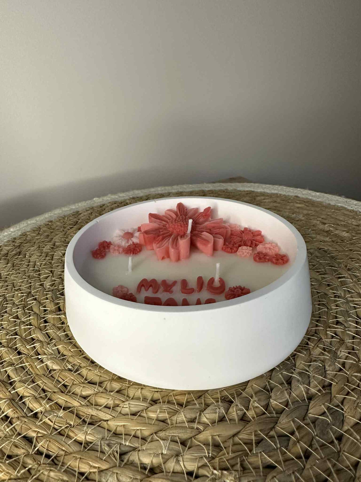 Rankų darbo žvakė „Myliu tave“ (raudonas atspalvis)