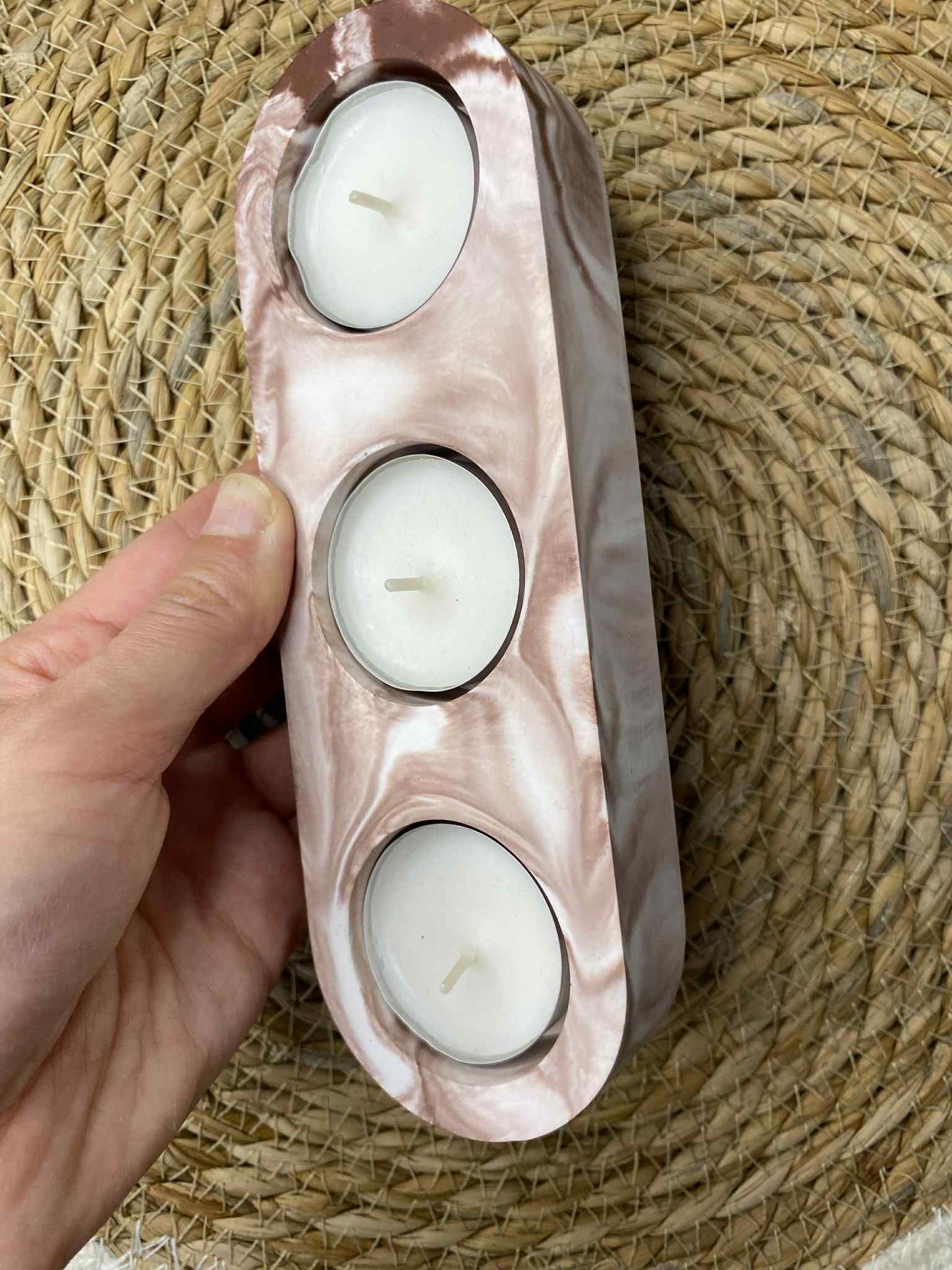 Three-piece candlestick (light brown)