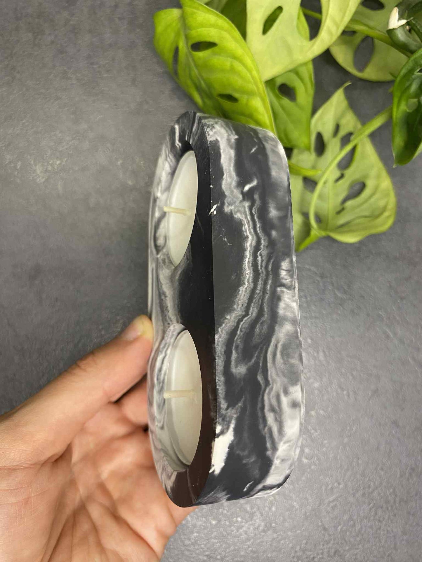 Two-piece candlestick (black marble)