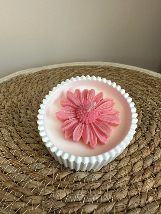 Sojų vaško žvakė su ramunėle (rausva)