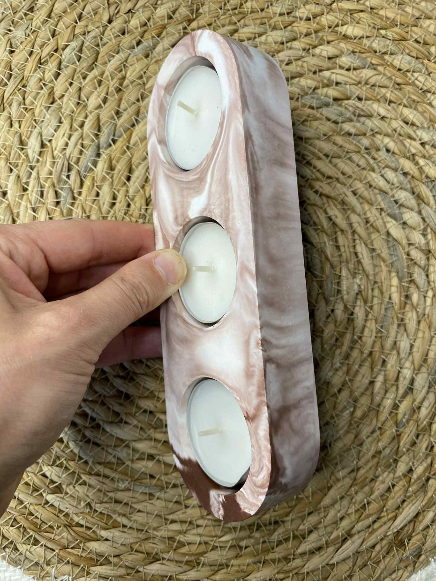 Three-piece candlestick (light brown)